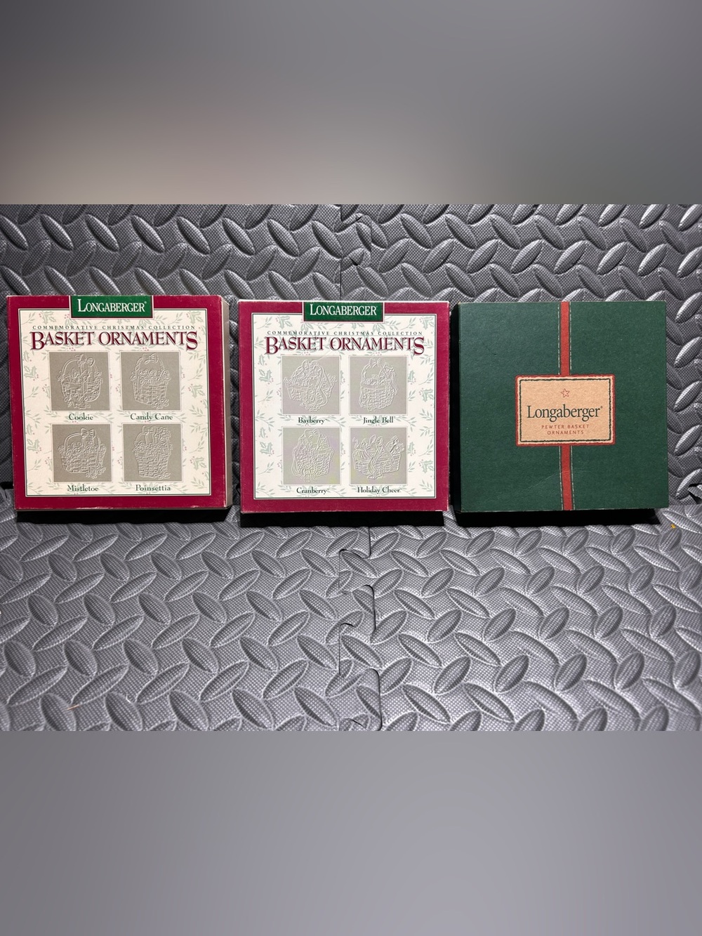 Longaberger Commemorative Christmas Pewter Basket Ornaments Lot of 12